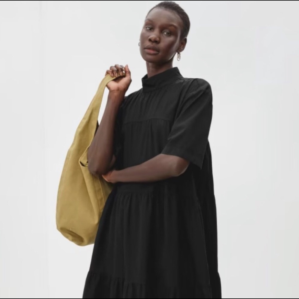 Tiered Mockneck Midi Dress Black (NWOT)